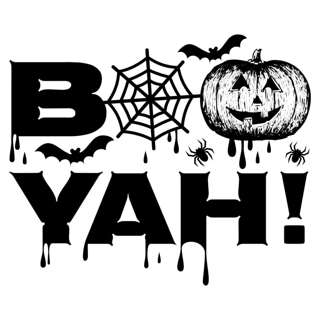 Boo Yah! Halloween SVG design preview showing playful ghost text for Cricut and Silhouette cut files