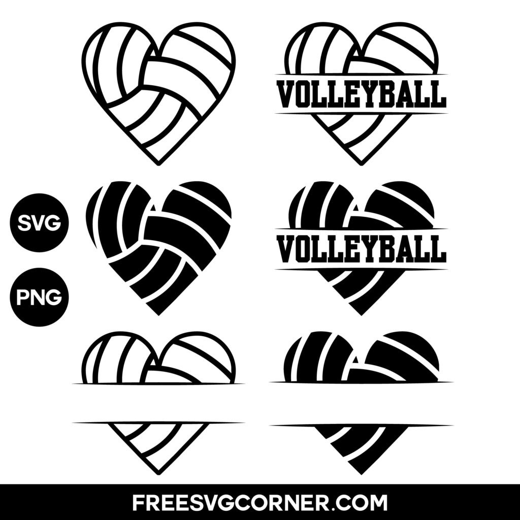 Download Free Volleyball Heart SVG Bundle. Includes 6 volleyball heart outline and black volleyball designs for Cricut & Silhouette. Free instant download.