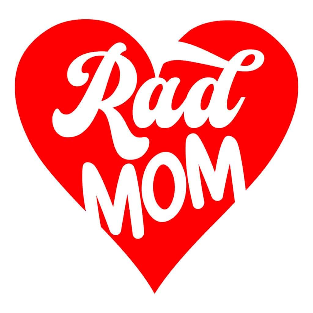 Preview image: “Rad Mom SVG - retro script and sunburst badge, free download for Cricut and commercial use”