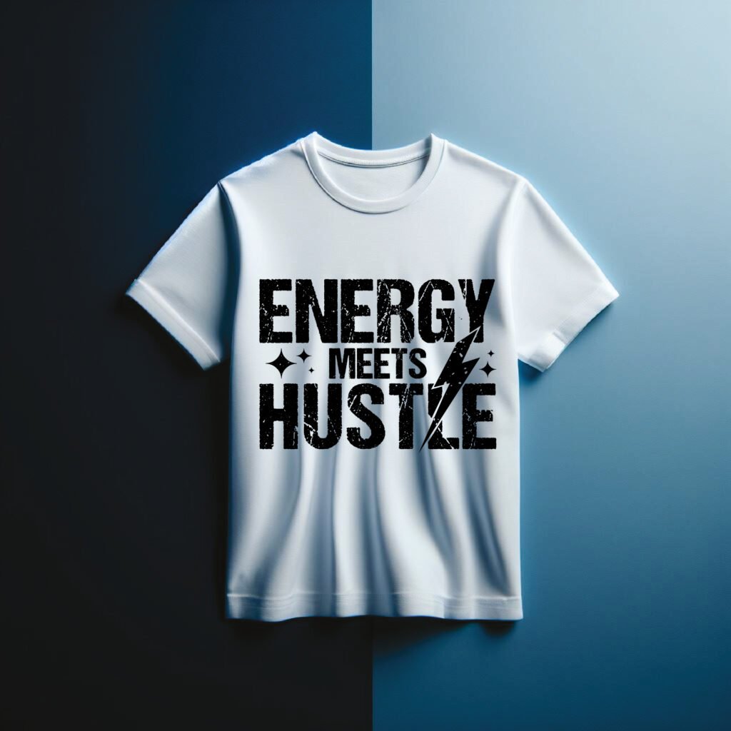 Free Energy Meets Hustle SVG design for Cricut and Silhouette projects, motivational quote file download.