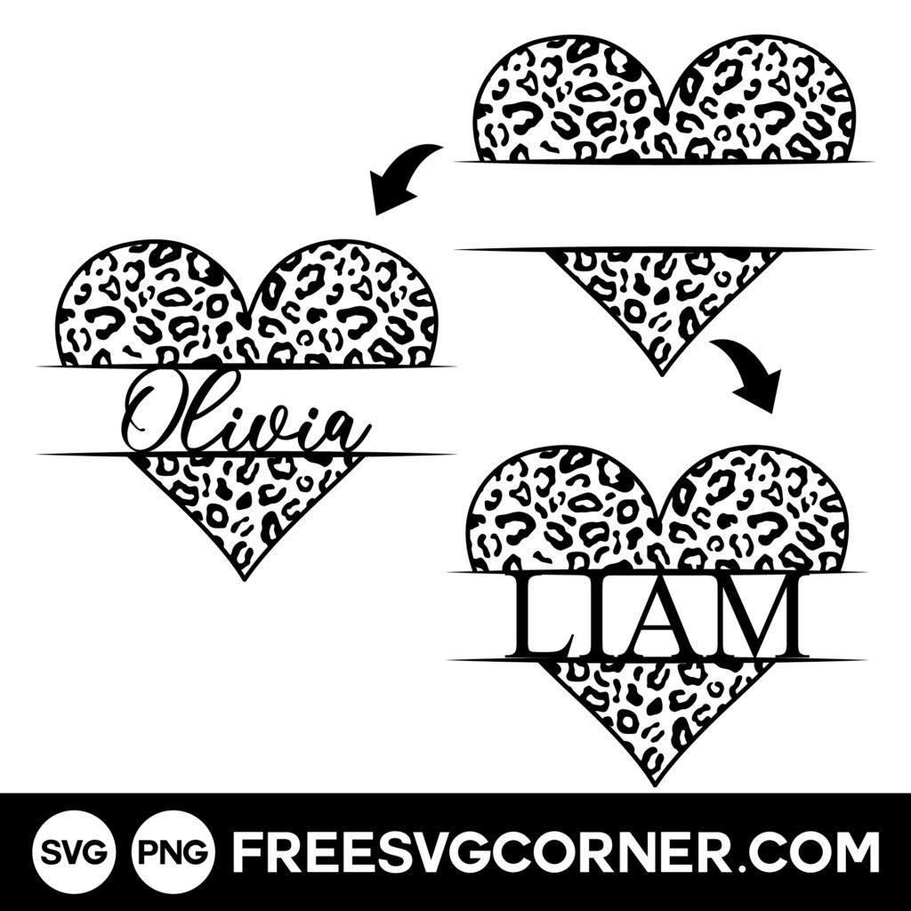 Leopard Print Heart Split Monogram SVG Free - Wild Love Cut File for Cricut and Silhouette