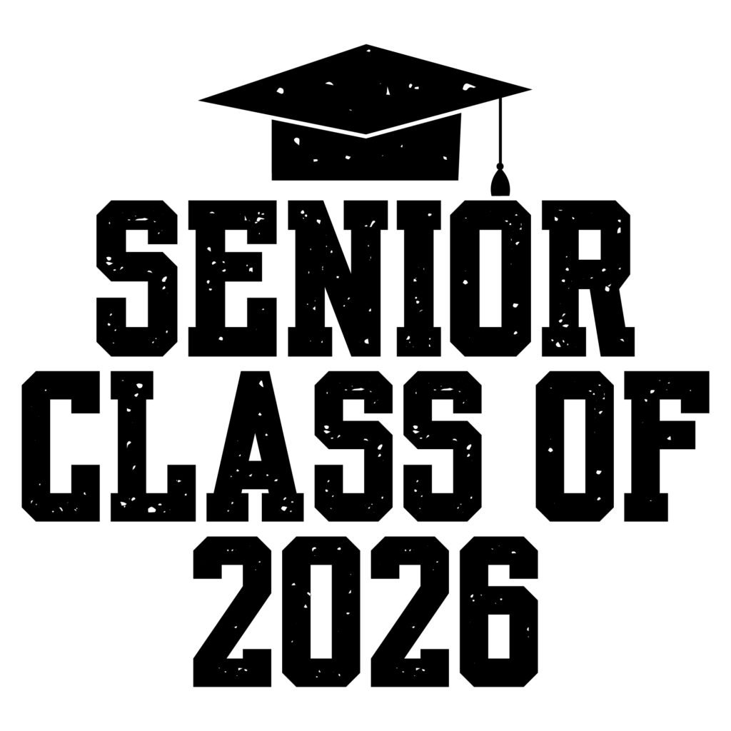 Free Senior Class of 2026 SVG design for graduation crafts. Works with Cricut and Silhouette to make shirts, mugs, caps, banners, and party decorations.