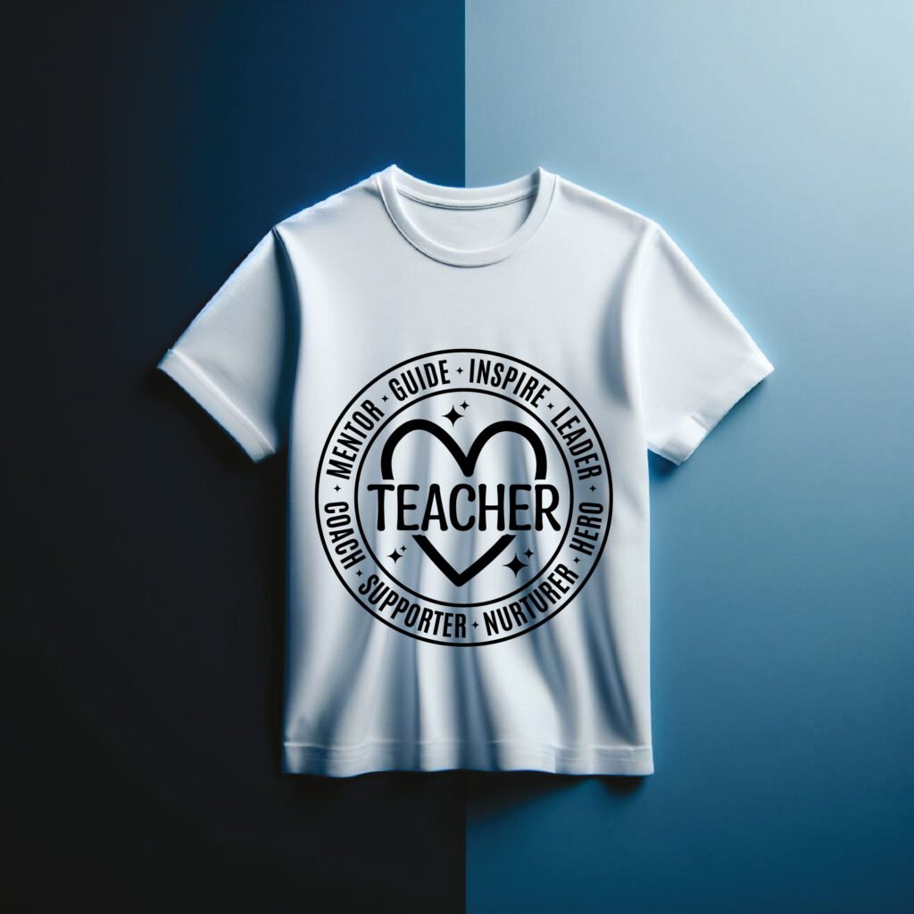 Free Teacher Heart SVG design with Mentor, Guide, Inspire, Leader, Coach, Supporter, Nurturer, Hero words for Cricut and Silhouette projects.