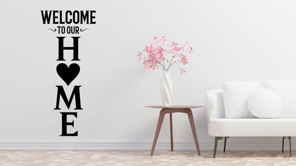 Free Welcome to Our Home SVG for farmhouse signs, Cricut, Silhouette, and home projects.