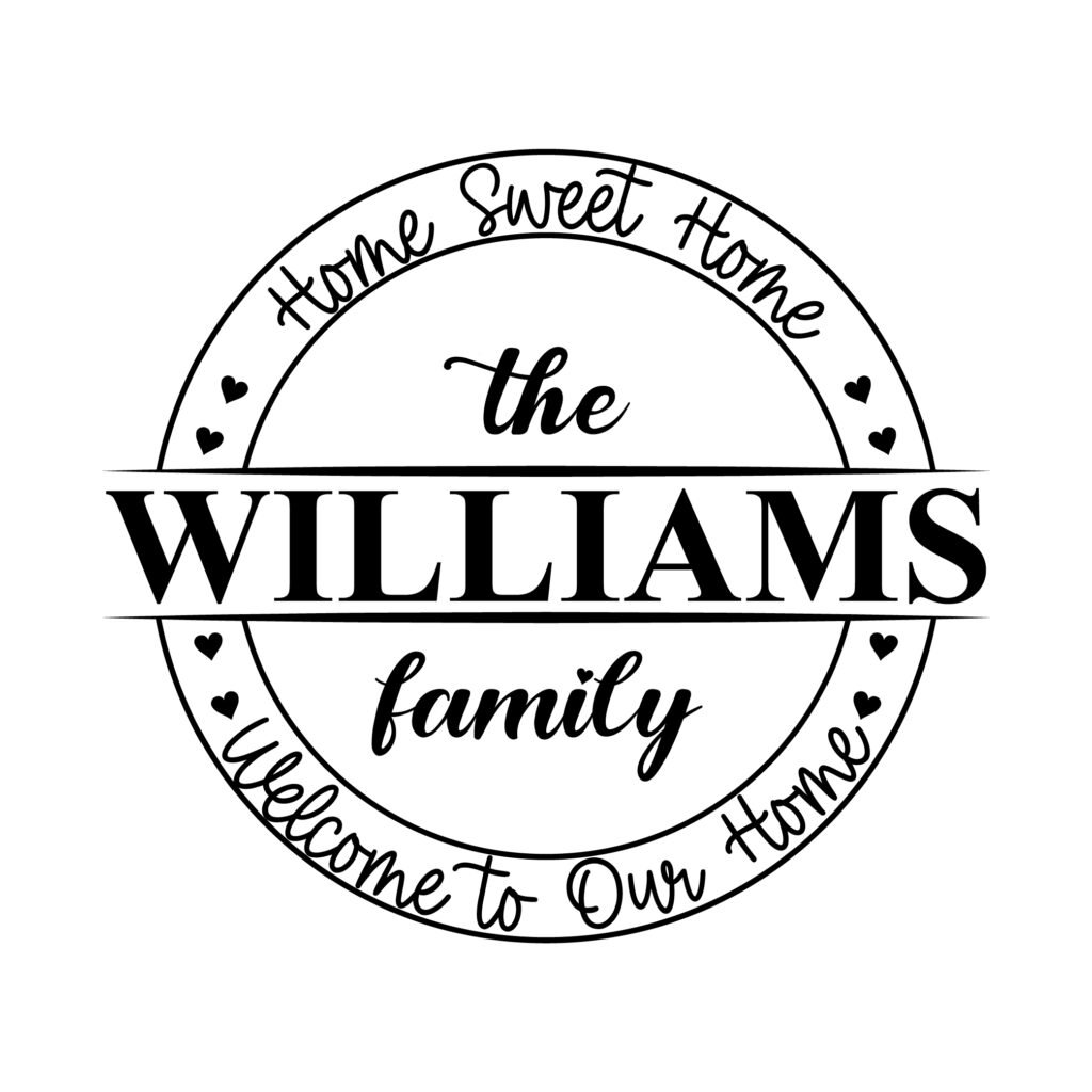 Williams Family Name Monogram SVG Free Download, Home Decor and Personalized Family Sign Preview