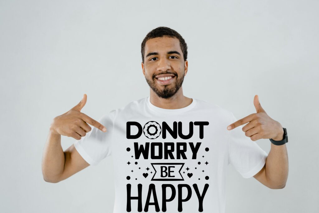 Donut Worry Be Happy SVG preview image showing donut pun design