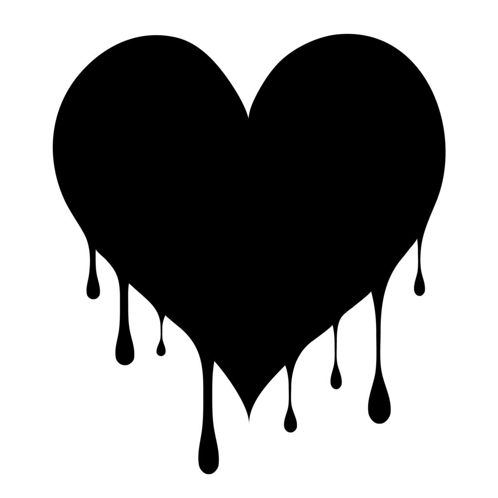 Free Dripping Heart SVG design black heart clipart for Cricut and Silhouette, ideal for love crafts, DIY, shirts, mugs, and digital art.