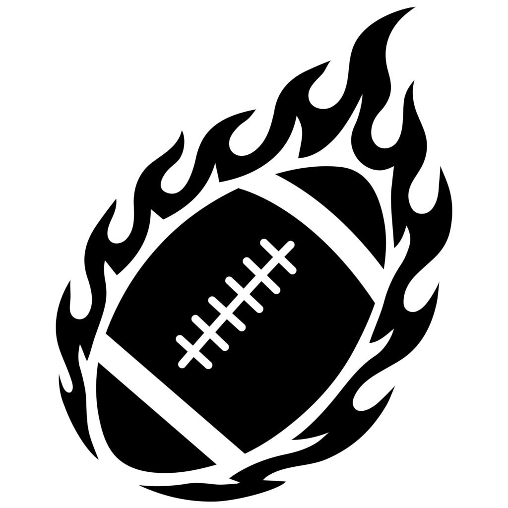 Flaming Football SVG design featuring a football with dynamic flames is perfect for Cricut and Silhouette cutting machines, t-shirts, decals, and DIY sports projects.