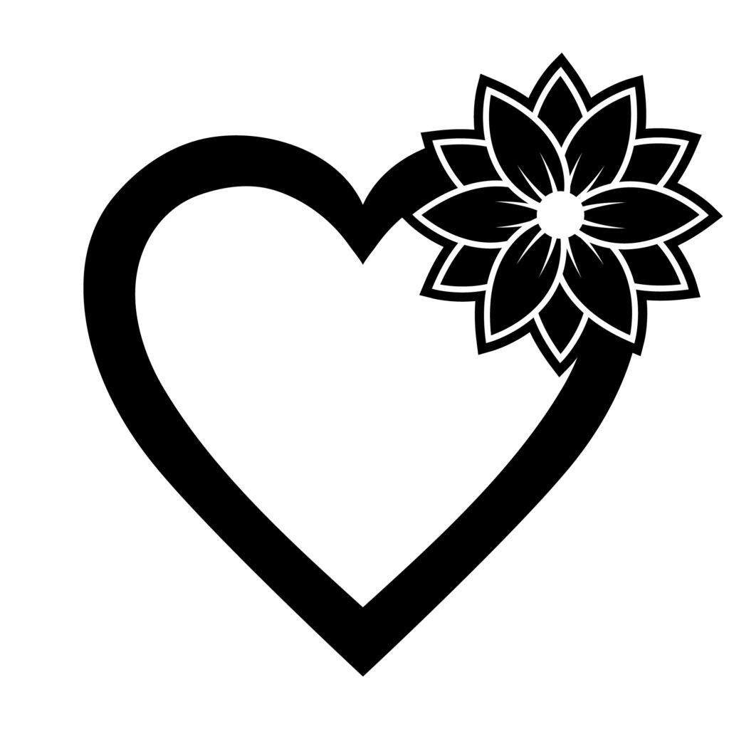 Floral heart SVG free download showing romantic outline design with flowers