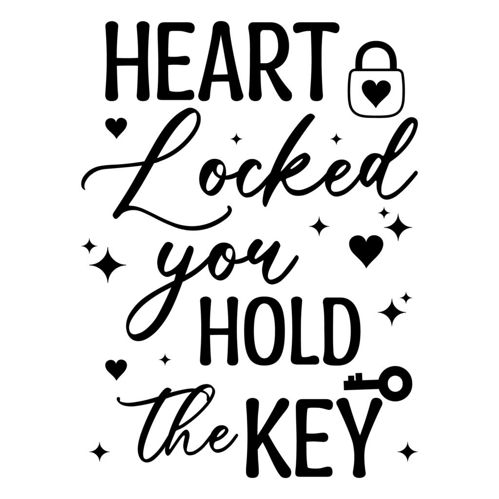 Free heart locked you hold the key SVG design for romantic quotes, crafts, and DIY projects.