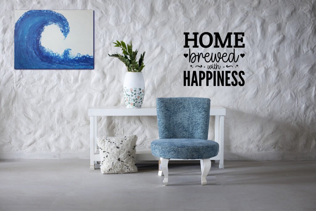 Home Brewed with Happiness SVG design for home decor, featuring stylish text and cozy theme.