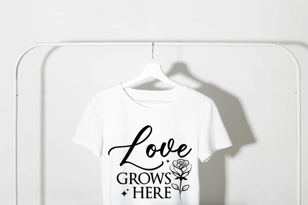 Beautiful Love Grows Here SVG design with a romantic quote in elegant lettering. Perfect for DIY crafts, personalized gifts, home decor, t-shirts, mugs, and printable projects.