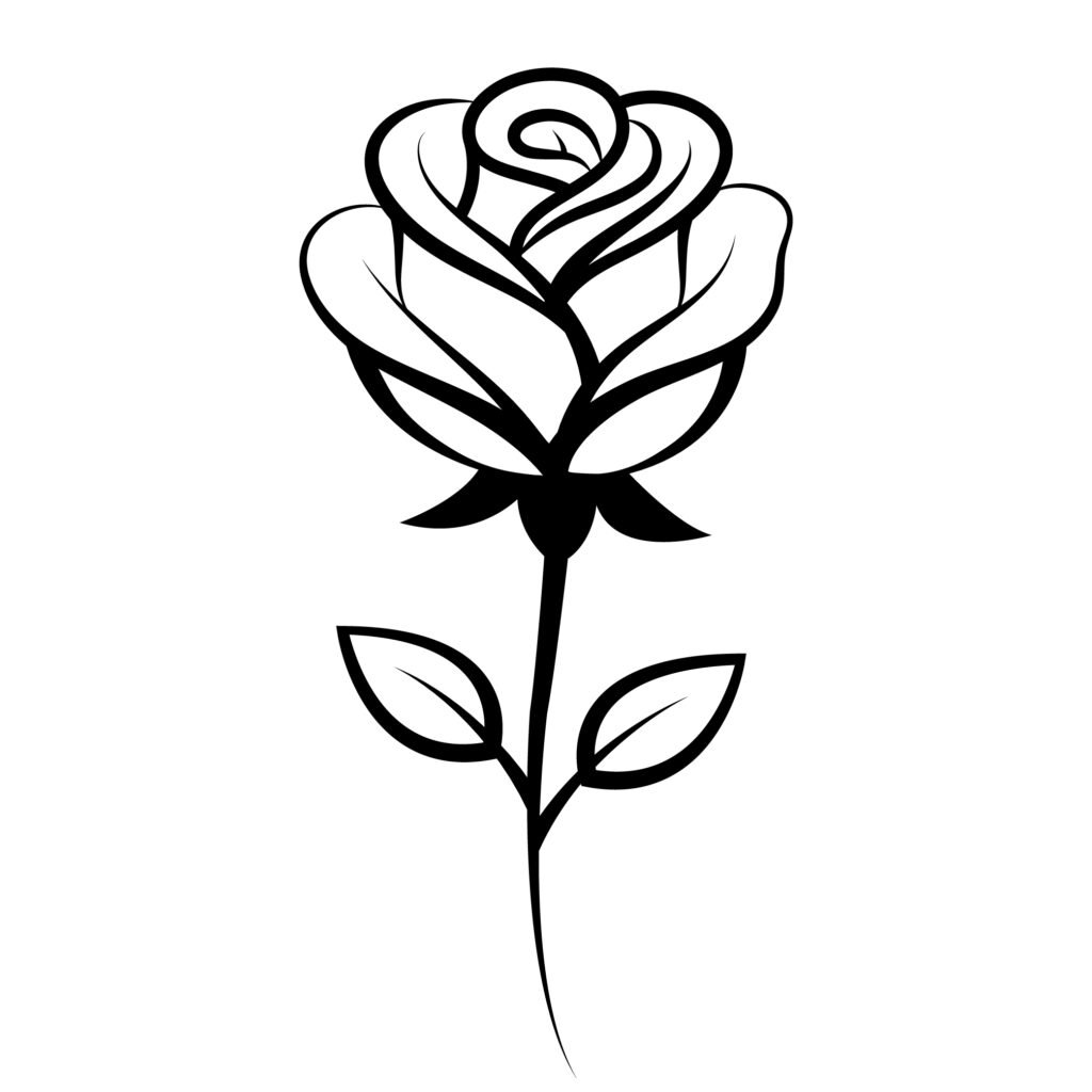 Free Rose Flower SVG Free Download - simple, black outline rose design for Cricut and Silhouette projects perfect for crafts, home decor, shirts, and cards.
