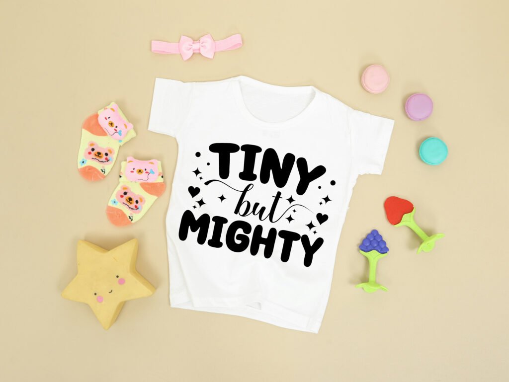 Tiny But Mighty SVG design with cute love quote perfect for various crafts, t-shirts, mugs, and wall art.