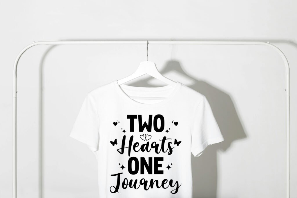 Two Hearts One Journey Romantic Love SVG design with elegant intertwined hearts and text, perfect for wedding, gifts, and romantic DIY projects.
