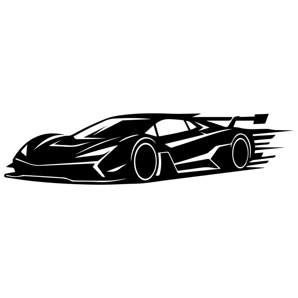 Modern supercar silhouette svg showing a sleek minimalist racing car side profile in black vector style.