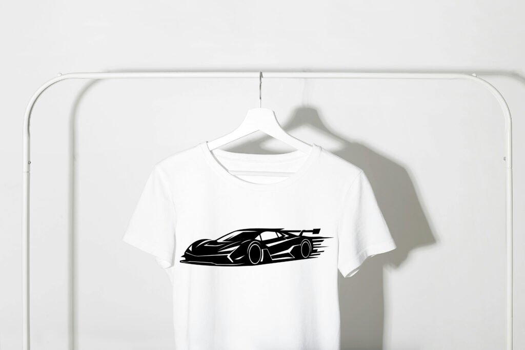Modern supercar silhouette svg showing a sleek minimalist racing car side profile in black vector style.