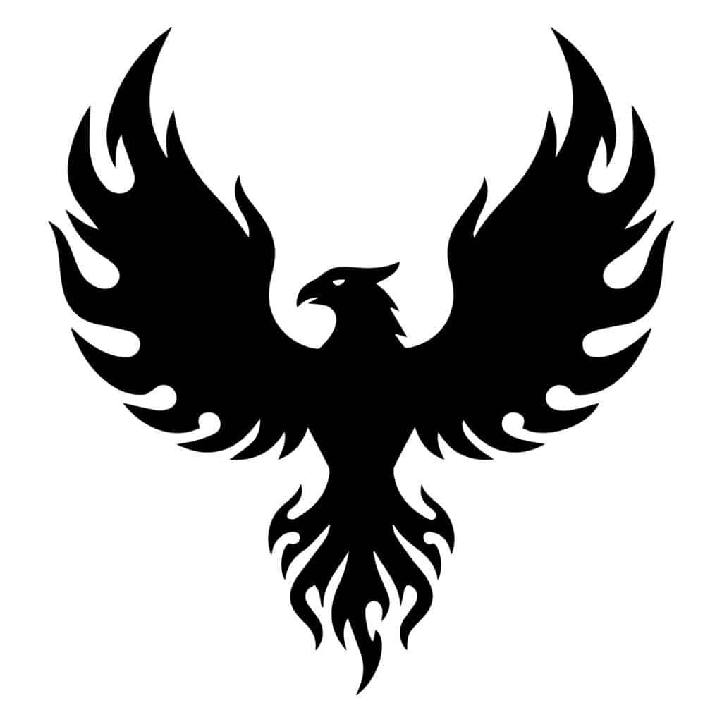 Phoenix silhouette svg showing a mythical fire bird with wings spread in a clean black vector silhouette.