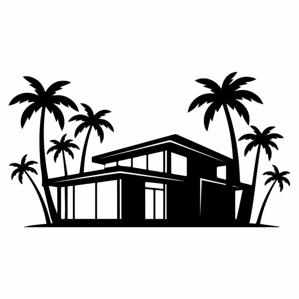 Ultra modern house silhouette svg with flat roof architecture palm trees and clean minimalist residential design.