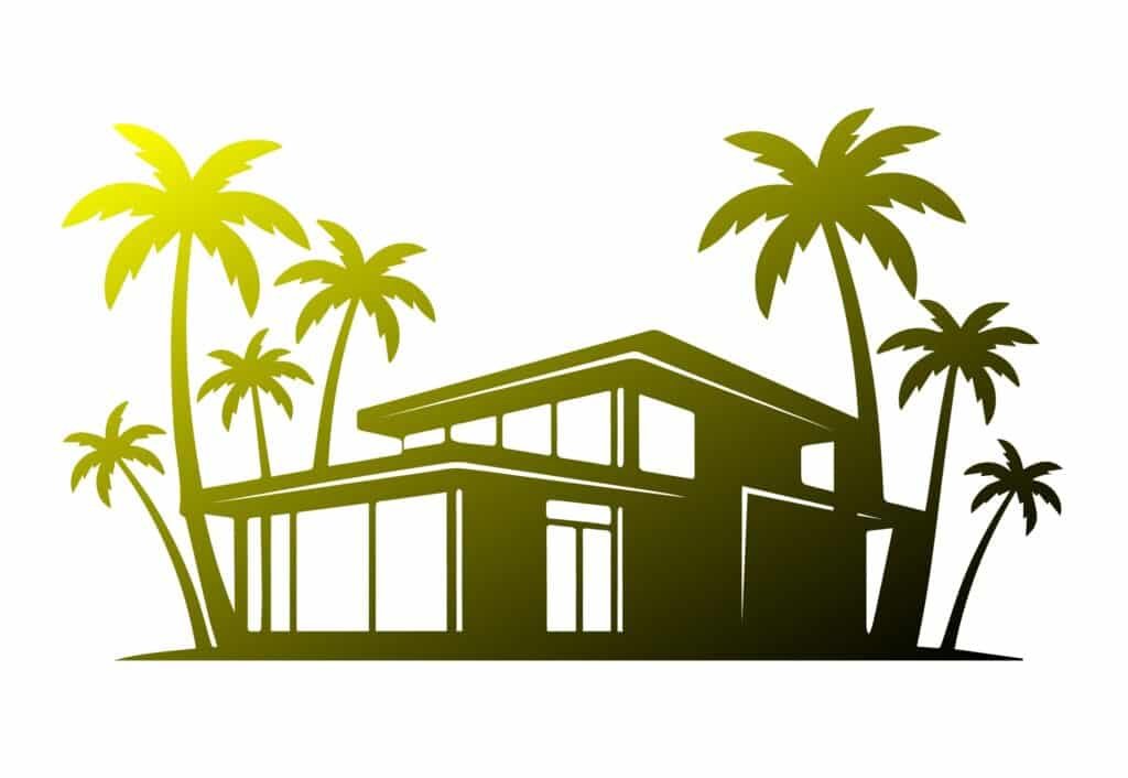Ultra modern house silhouette svg with flat roof architecture palm trees and clean minimalist residential design.