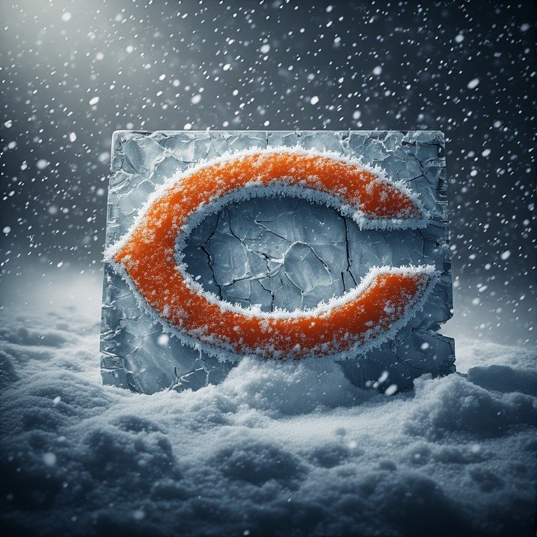 Chicago Bears logo made of ice with heavy snow