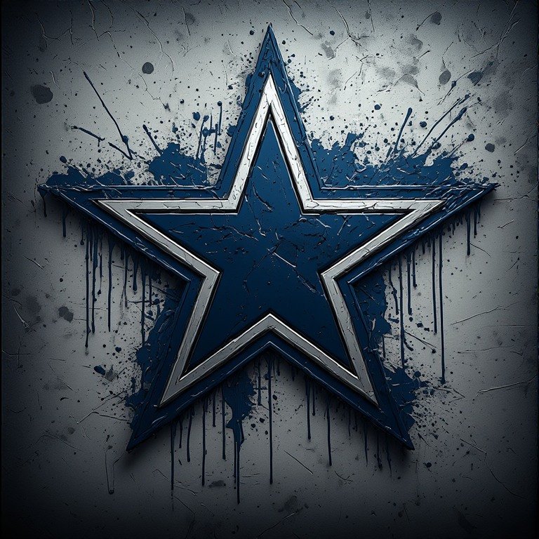 Dallas Cowboys 3D metallic star logo with silver dripping paint on dark graffiti wall background