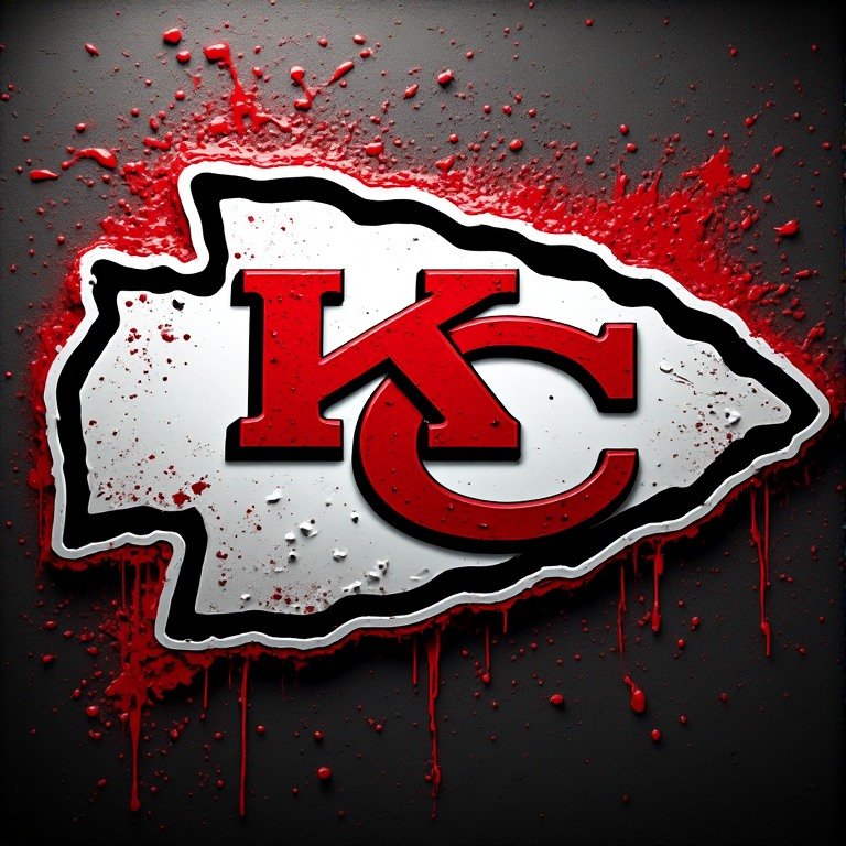 Kansas City Chiefs 3D arrowhead logo with red dripping paint graffiti effect