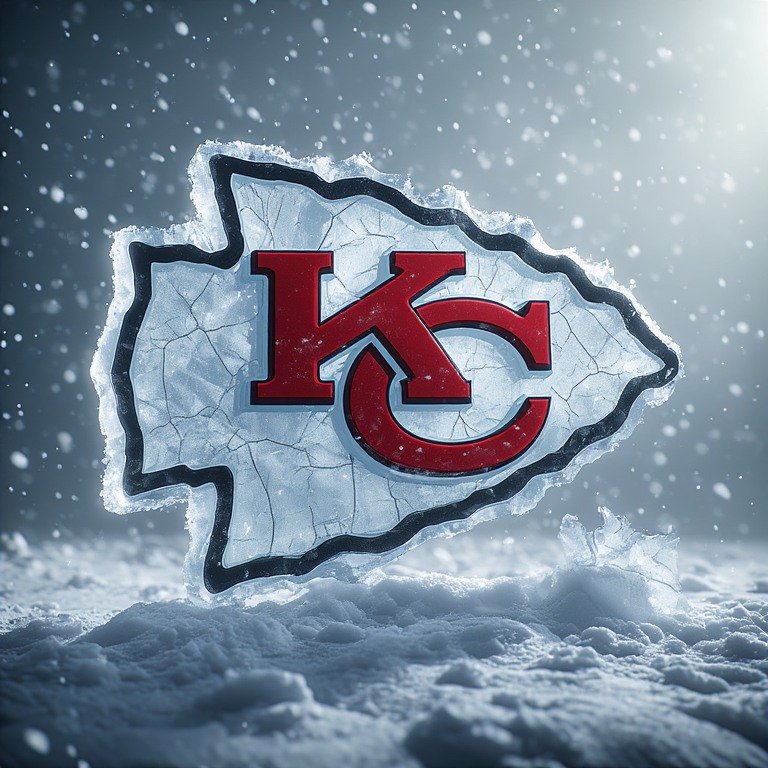Kansas City Chiefs logo made of ice with snowy background