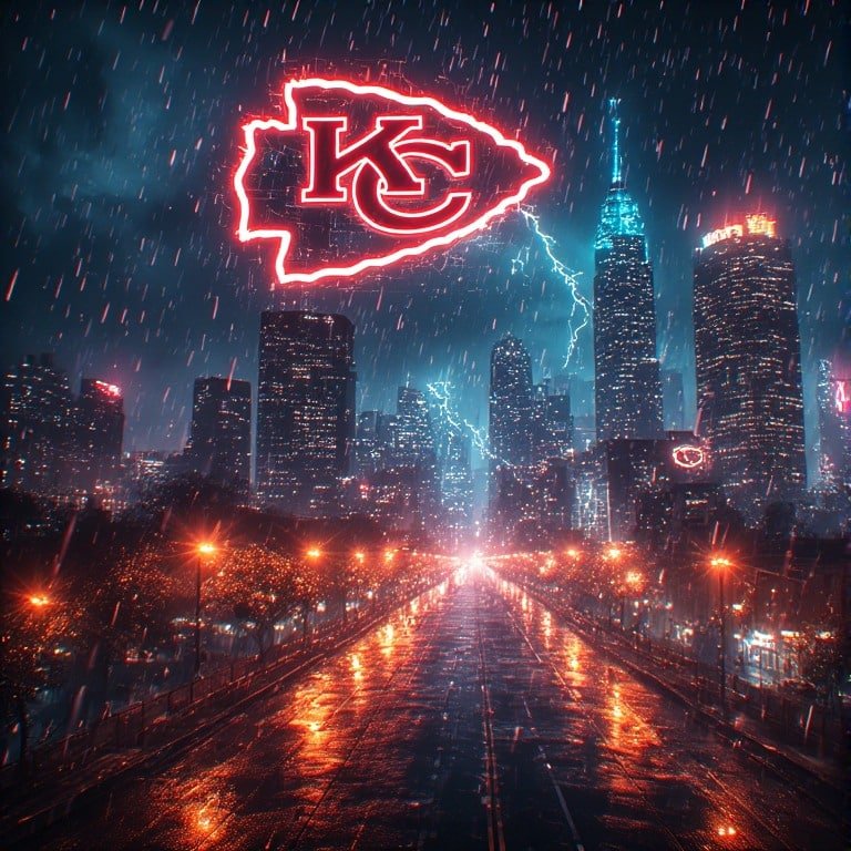 Kansas City Chiefs wallpaper 8K Ultra HD neon fan love NFL football background with bright red and gold colors