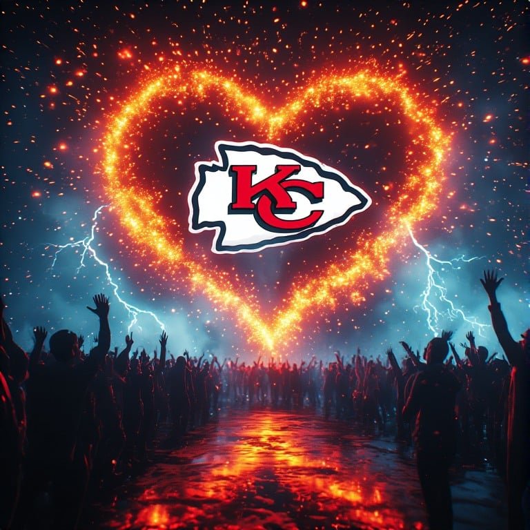 Kansas City Chiefs wallpaper 8K Ultra HD neon fan love NFL football background with bright red and gold colors