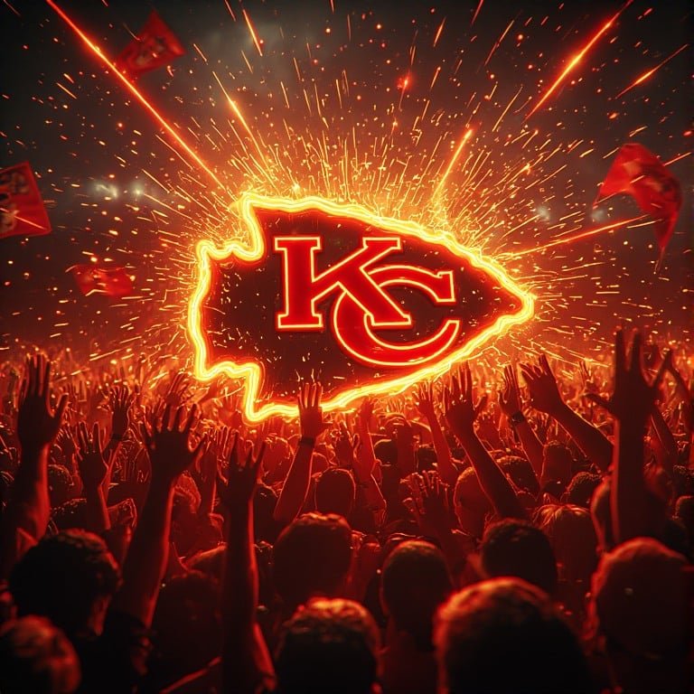 Kansas City Chiefs wallpaper 8K Ultra HD neon fan love NFL football background with bright red and gold colors