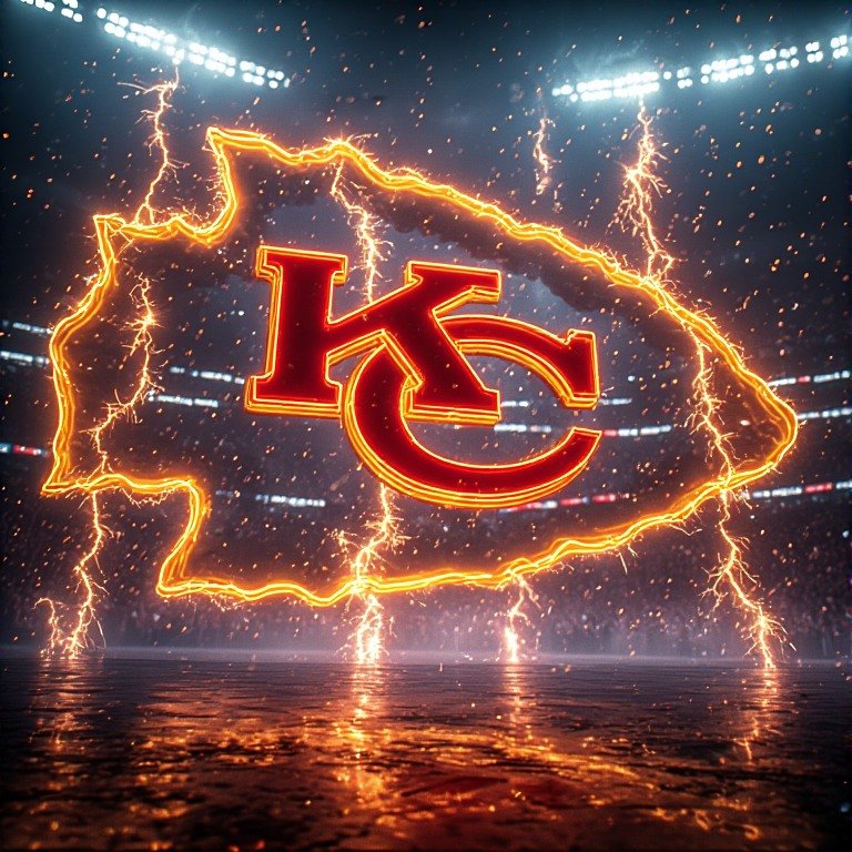Kansas City Chiefs wallpaper 8K Ultra HD neon fan love NFL football background with bright red and gold colors