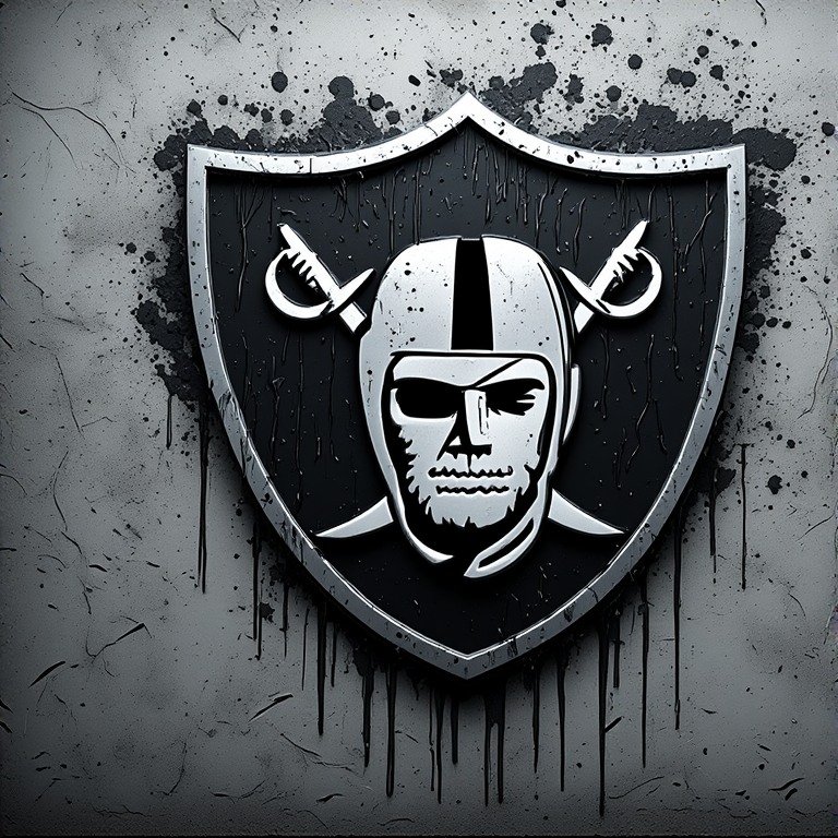 Las Vegas Raiders 3D silver and black shield logo with dripping paint