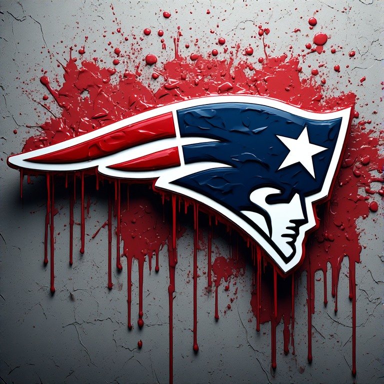 New England Patriots 3D metallic logo with dripping paint on concrete wall