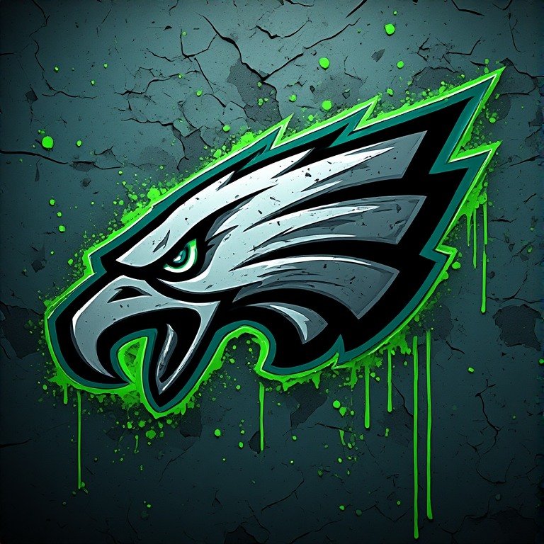 Philadelphia Eagles 3D green metallic logo with neon dripping paint