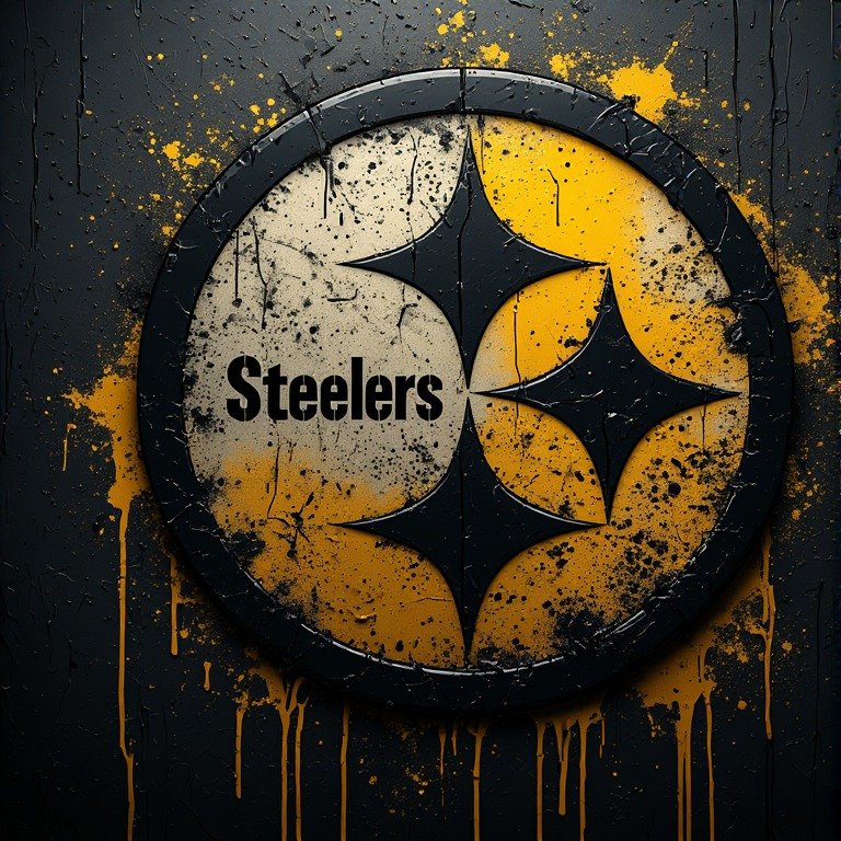 Pittsburgh Steelers 3D logo with black and yellow dripping paint graffiti style