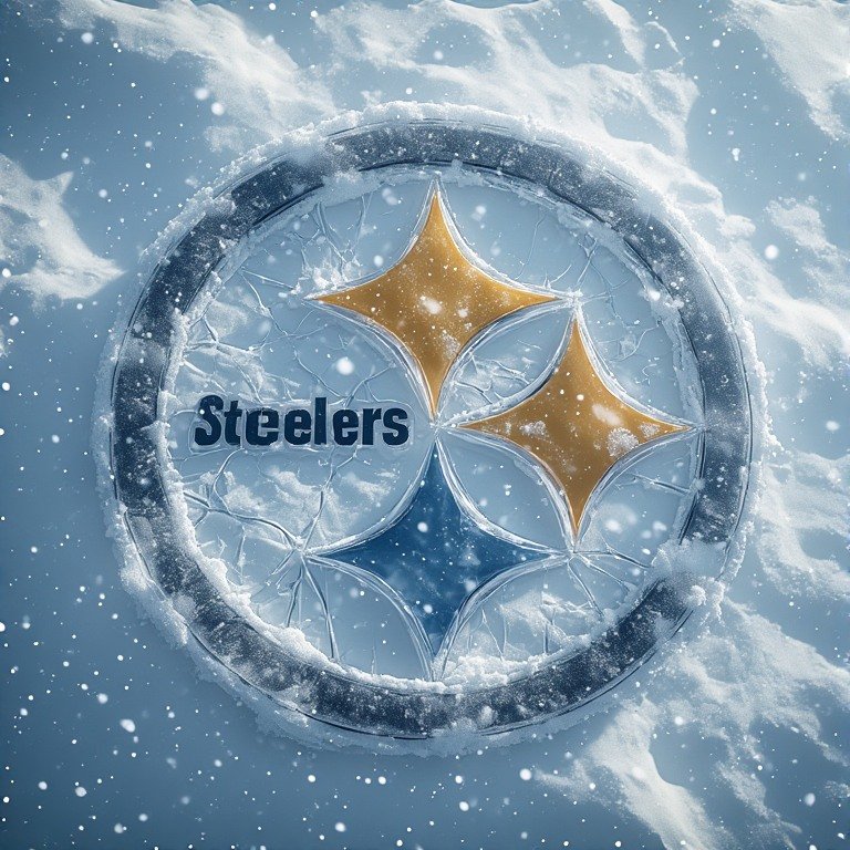 Pittsburgh Steelers frozen ice logo with snow background