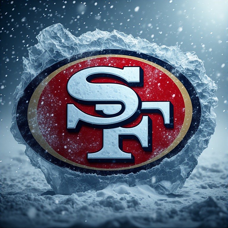 San Francisco 49ers logo made of ice with winter snow