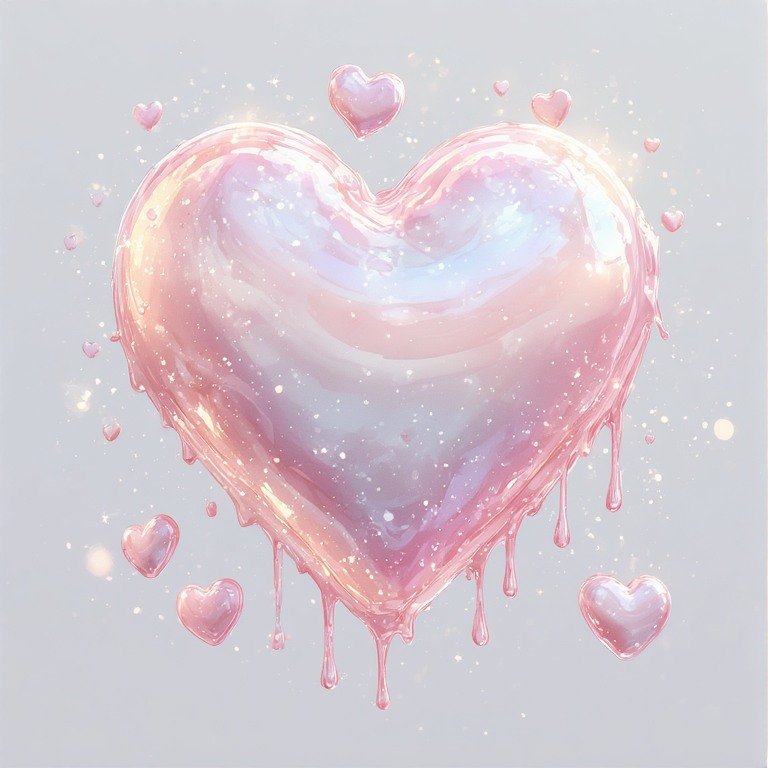 Glossy 3D Valentine heart wallpaper with dripping effect, roses, and sparkles