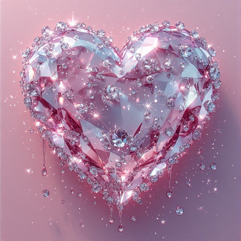 Glossy 3D Valentine heart wallpaper with dripping effect, roses, and sparkles