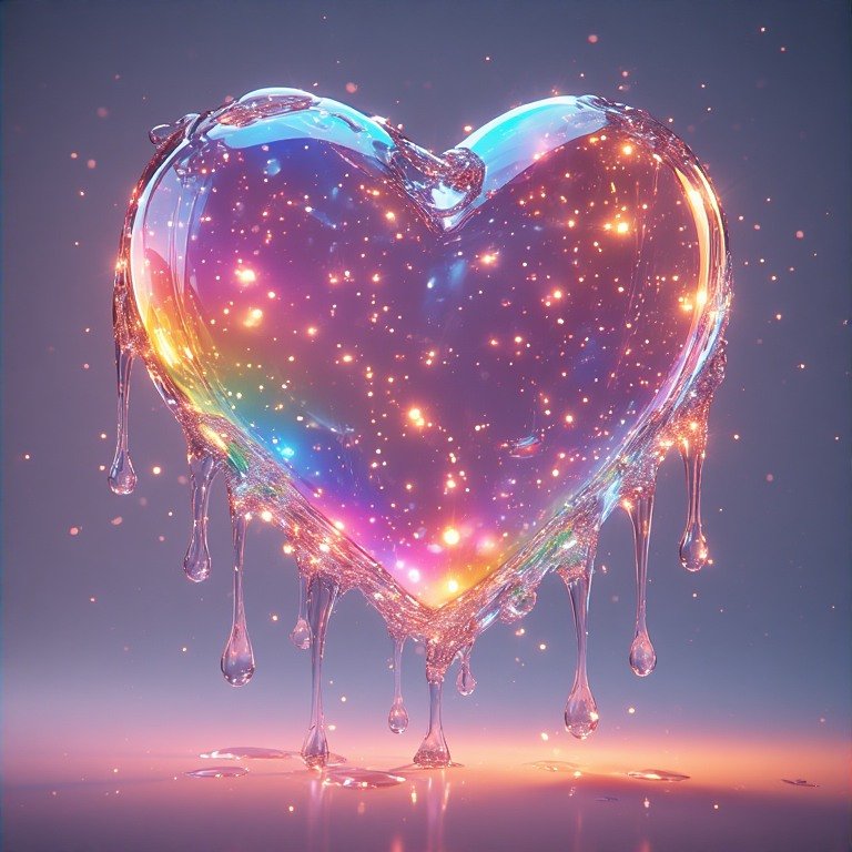 Glossy 3D Valentine heart wallpaper with dripping effect, roses, and sparkles